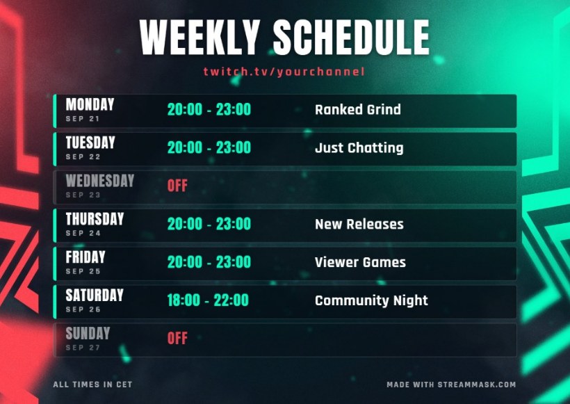 Make a weekly stream schedule